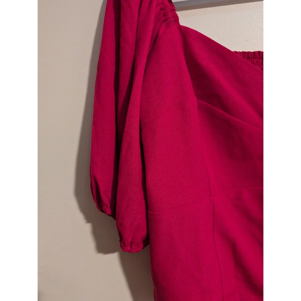 Abercrombie & Fitch Blouse Womens XL Pink Puff Sleeve Smocked Sweetheart Top
